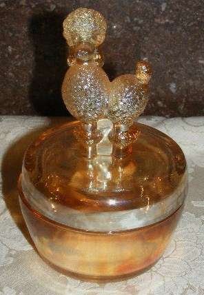 Vintage Poodle Marigold Glass Powder Jar