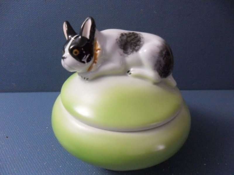 French Bulldog Green Handpainted Porcelain Box - Image 2