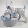 Beautiful Vintage Blue & White Porcelain Dog with Two Puppies