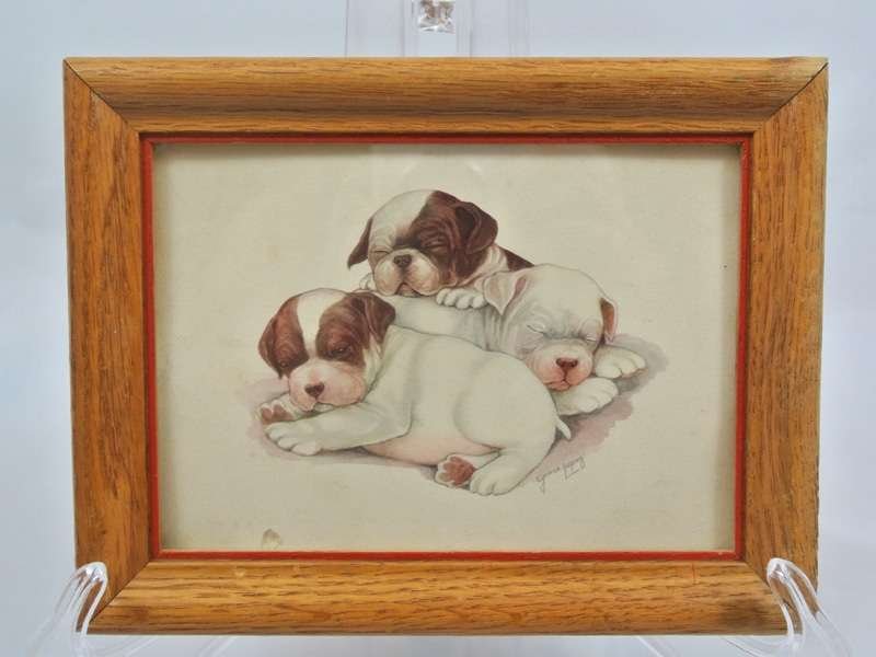 50's Vintage Sleeping Puppies Print Signed by Grace Lopez #2 - A Dogs Tale Collectibles