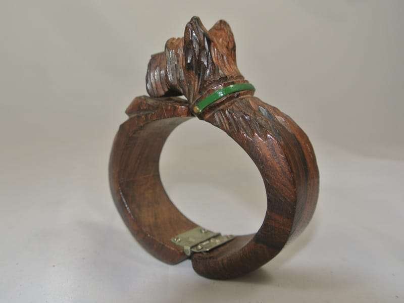 Vintage Wood Hand-Carved Scottie Dog Cuff Bracelet and Matching Dress Clip - Image 2