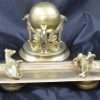 Antique Brass Whippet Inkwell and Matching Pen Tray C1850