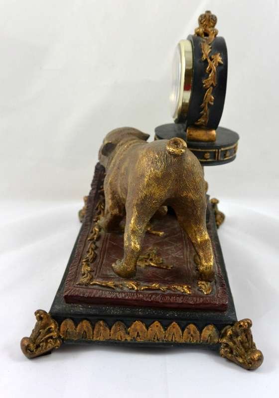 Ornate Figural British Bronze Bulldog Mantel Clock - Image 9