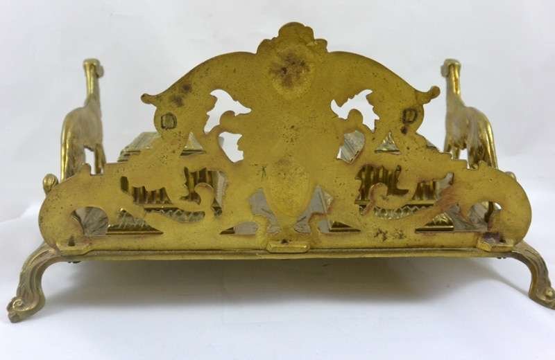 19th Century French Gilt Bronze Double Inkwells with Sporting Dogs BRZ-2181