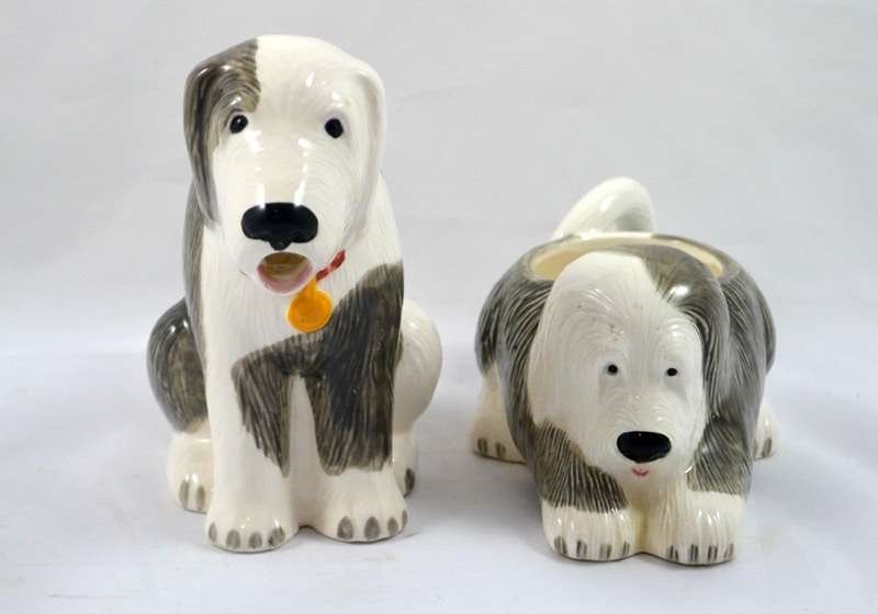 Vintage Gregg Moll Ceramic Sheepdog Matching Creamer and Sugar Bowl Set 1979 KIT-2121
