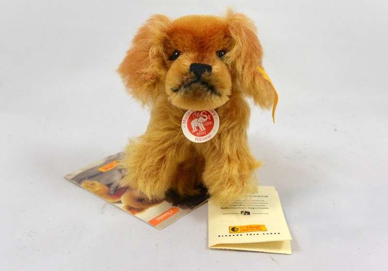 Steiff Dog Wooden Display Case Complete with 8 Miniature Mohair Dogs Mint #5 - A Dogs Tale Collectibles