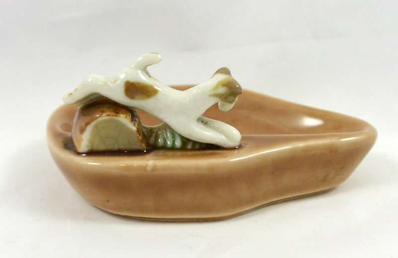 Vintage Wade Whimtray with Terrier Dog Jumping over Log SLV-2127