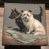 Vintage Needlework Dog Terrier Pair Footstool