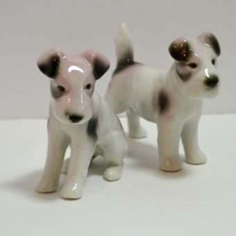 Fox Terriers Porcelain Figurines Germany Front View- Dog's Tale Collectibles