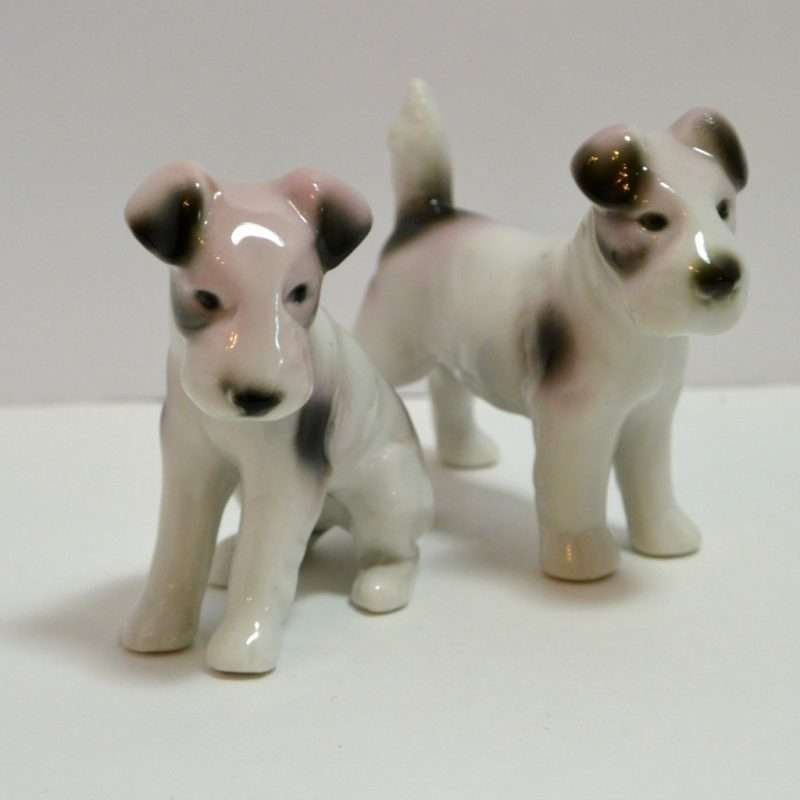 Fox Terriers Porcelain Figurines Germany Front View- Dog's Tale Collectibles