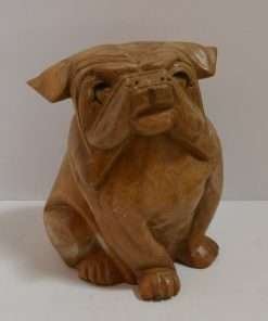 Folk Art Wood Carved Sitting Bulldog Front- Dog's Tale Collectibles