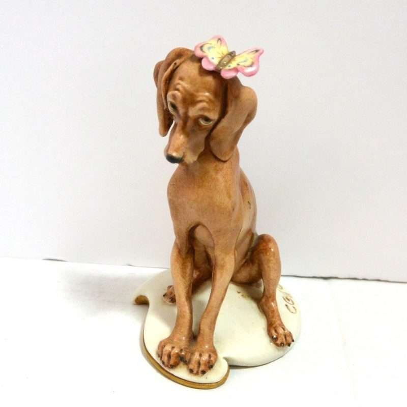 Capodimonte Italian Porcelain Dog with Butterfly Frnt- Dog's Tale Collectibles