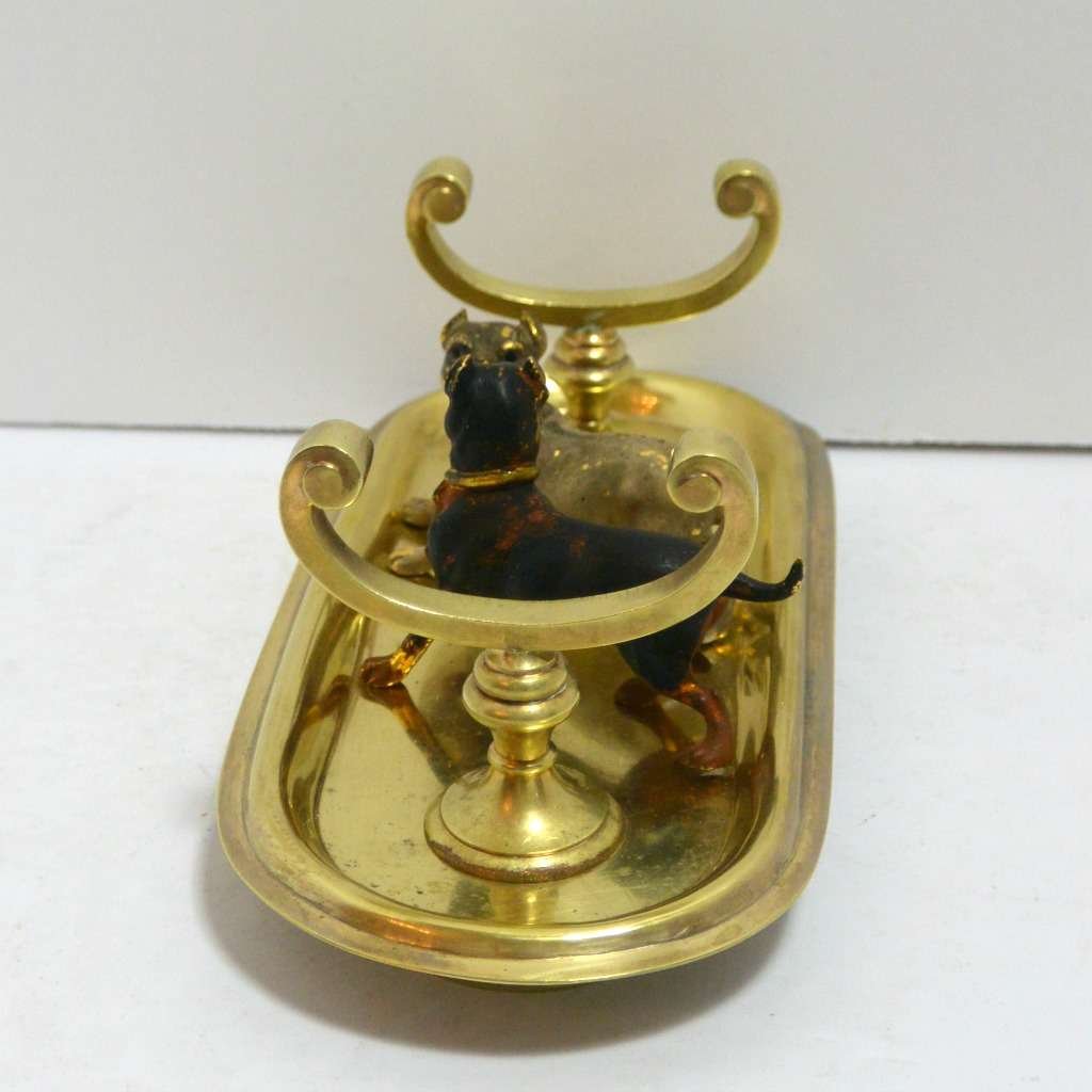 Antique Brass Quill Pen Stand with Cold Painted Bronze Pug and Terrier Dogs #5 - A Dogs Tale Collectibles