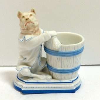 Unique German Porcelain Match Holder Front- Dog's Tale Collectibles