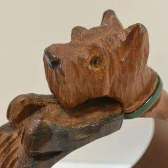 Vintage Wood Scottie Dog Cuff Bracelet Close