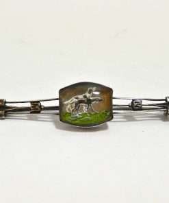 Silver Reverse Painted Hunting Dog Pair Pin Front- Dog's Tale Collectibles