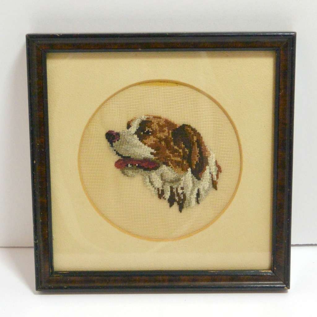 Vintage Needlepoint Brittainy Spaniel Portrait c. 1940's NWRK-2102