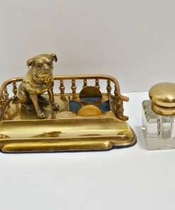 Antique Brass and Crystal Inkwell Front- Dog's Tale Collectibles