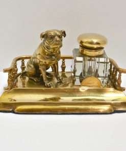 Brass and Crystal Inkwell with Figural Pug Front 88- Dog's Tale Collectibles