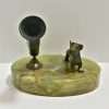Deco Bronze Scottish Terrier Dog Pen Holder Onyx Base