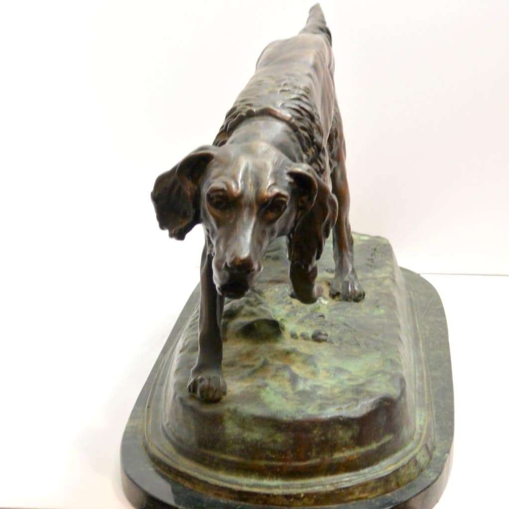 Large Bronze Jules Moigniez Sporting Dog c.1865 Signed