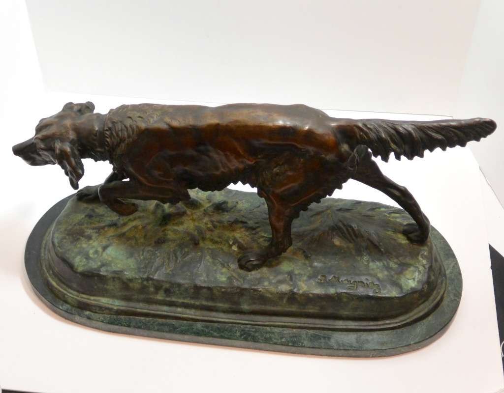 Large Bronze Jules Moigniez Sporting Dog Side22- Dog's Tale Collectibles