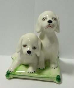 Italian Hand Painted Porcelain Puppy Pair Front- Dog's Tale Collectibles