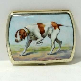 German Silverplate and Enamel Sporting Dog Front- Dog's Tale Collectibles