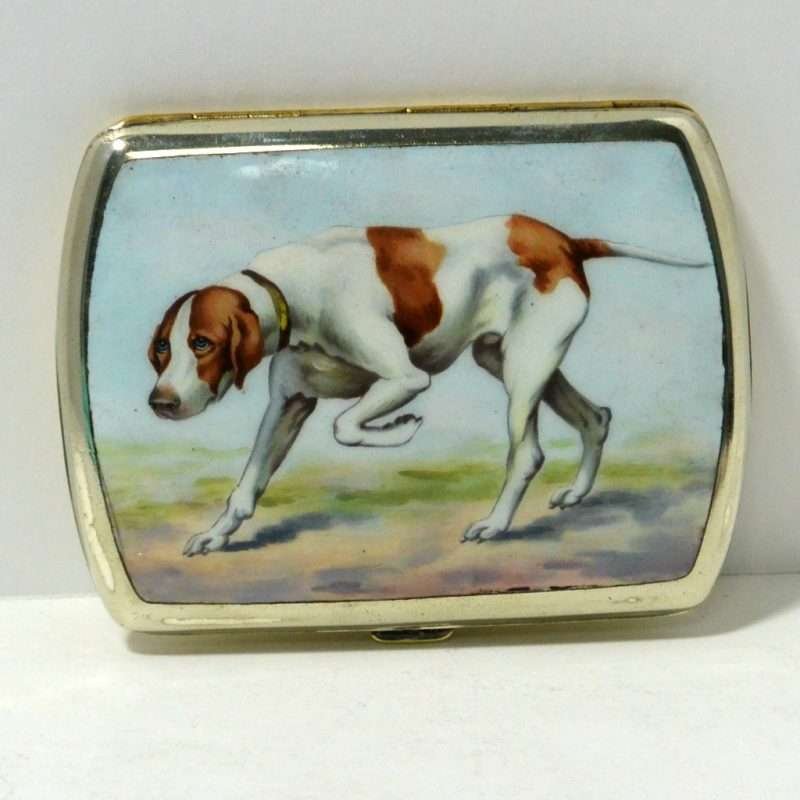German Silverplate and Enamel Sporting Dog Front- Dog's Tale Collectibles