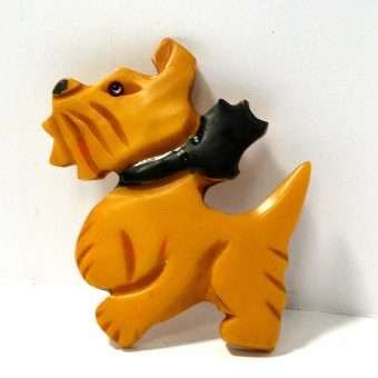 Large Bakelite Scottish Terrier with Bow Pin Front 5- Dog's Tale Collectibles