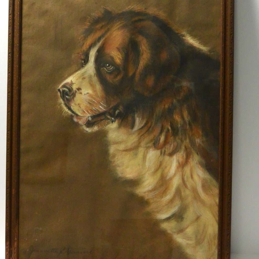 Antique Original Saint Bernard Portrait Artist Signed c. 1927 ART-2162
