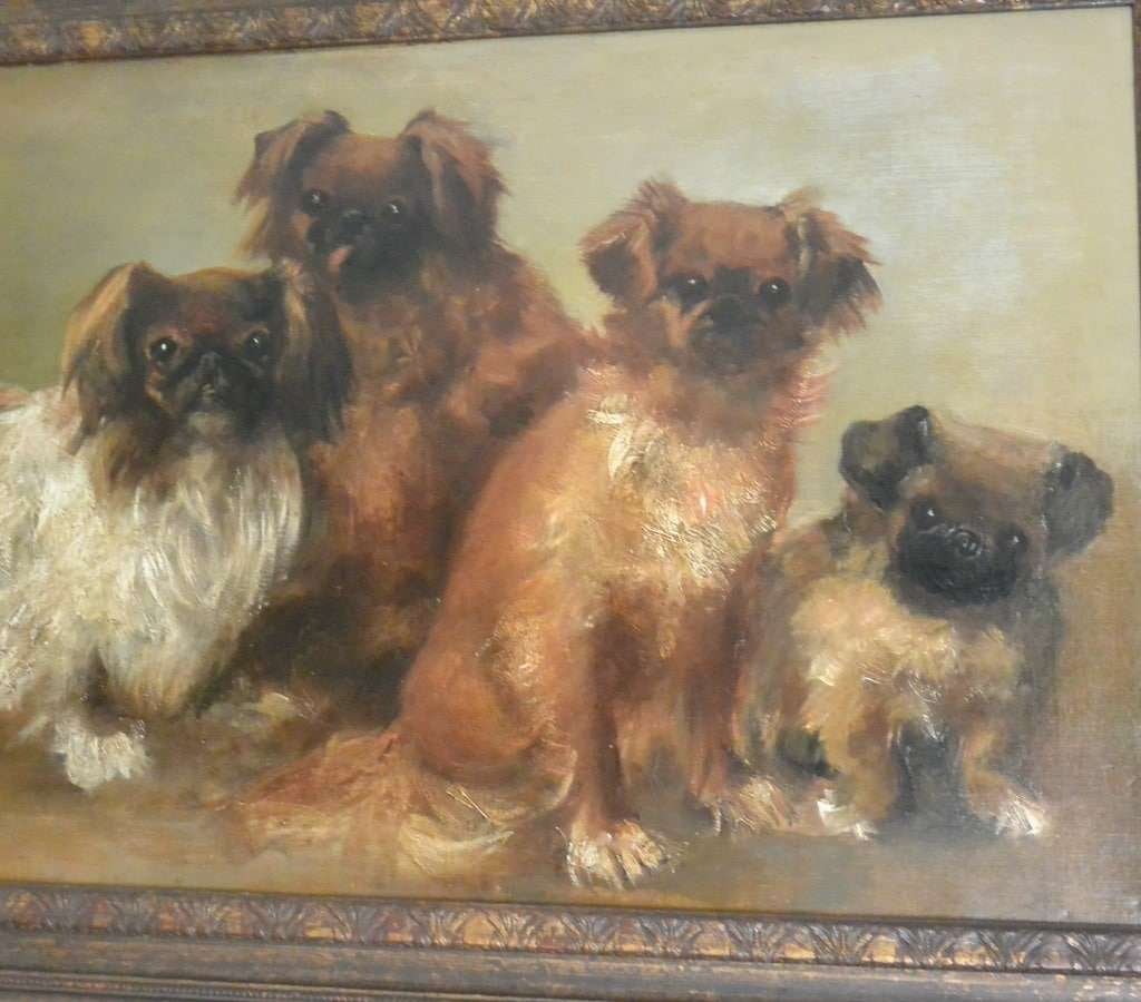 Original Oil -on- Canvas Portrait of Four Pekingese Dogs Artist-Signed #1 - A Dogs Tale Collectibles