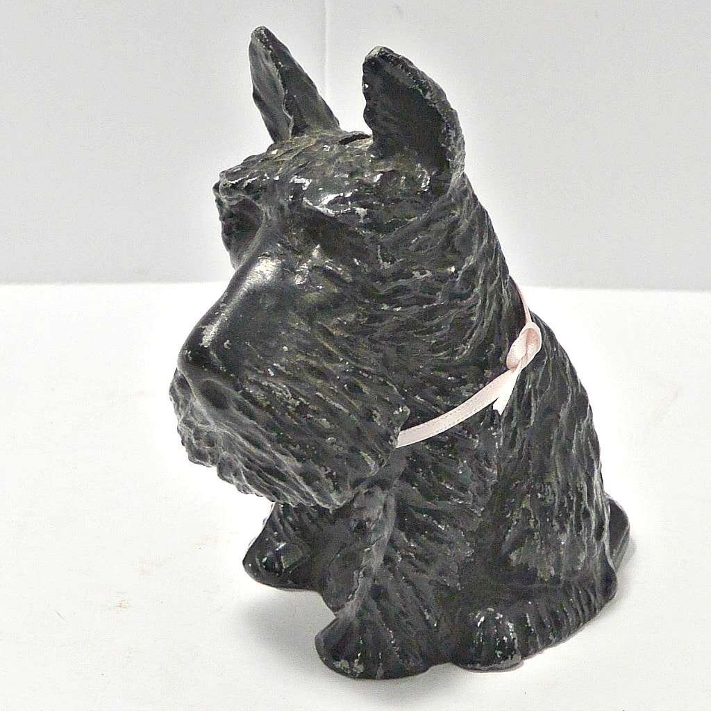 Die Cast Metal Scottish Terrier Bank with Key c. 1930's