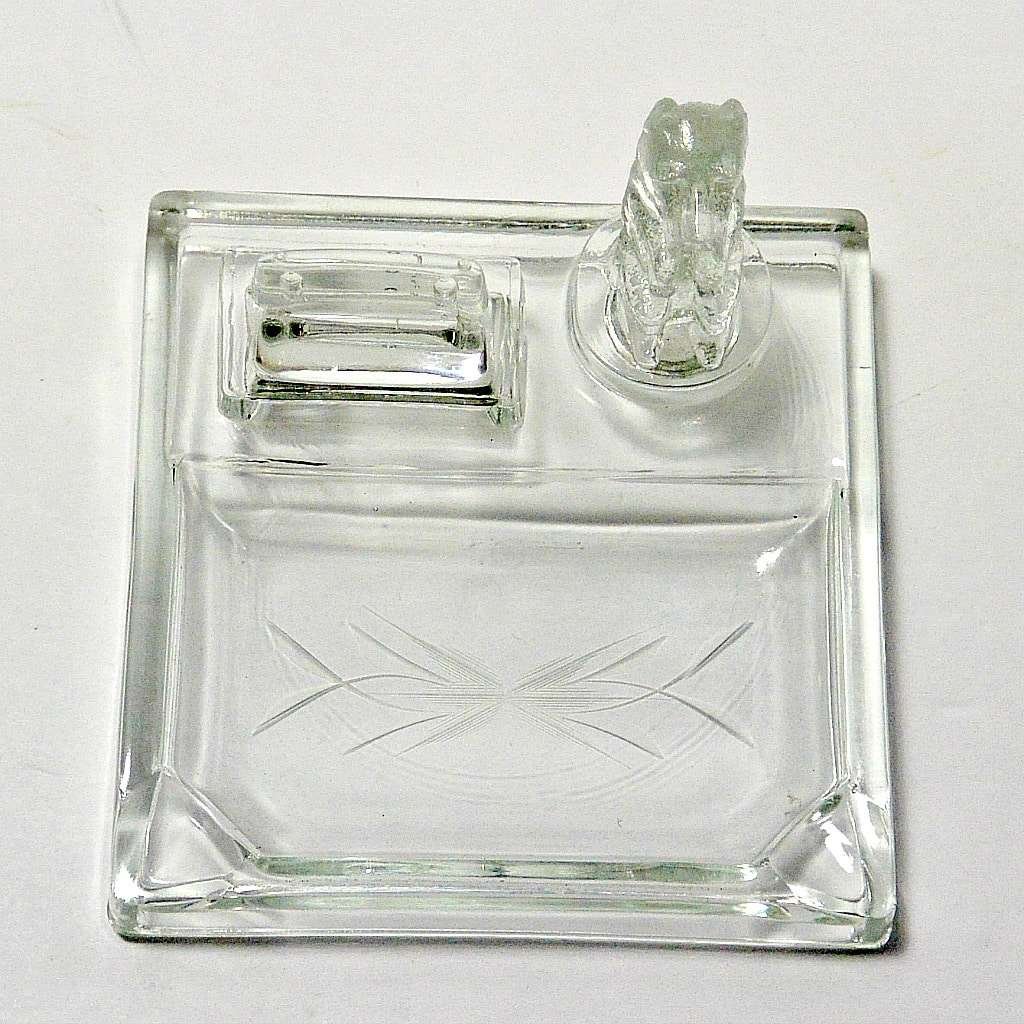 Scottish Terrier Figural Glass Ashtray and Matchbook Holder c.1950's GLS-2154