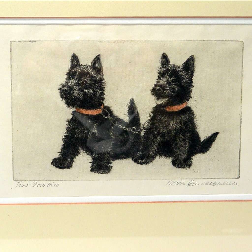 Original Vintage Etching Scottish Terriers M. Plukebaum (1876-1945) ART-J400 #1 - A Dogs Tale Collectibles