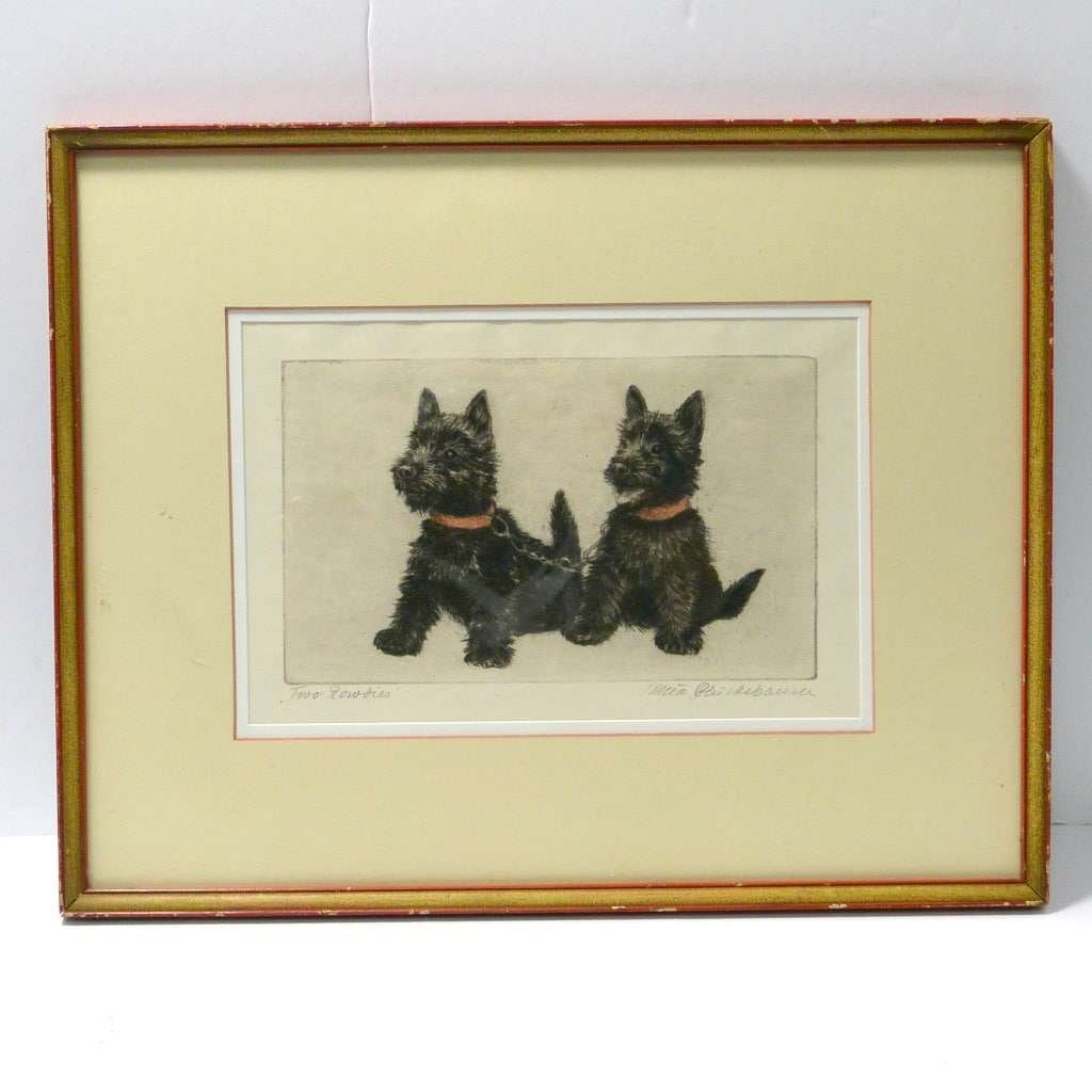 Original Vintage Etching Scottish Terriers M. Plukebaum (1876-1945) ART-J400 #5 - A Dogs Tale Collectibles