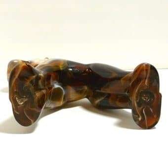 Heisey Imperial Caramel Slag Glass Airedale Dog "End O Day" bottom