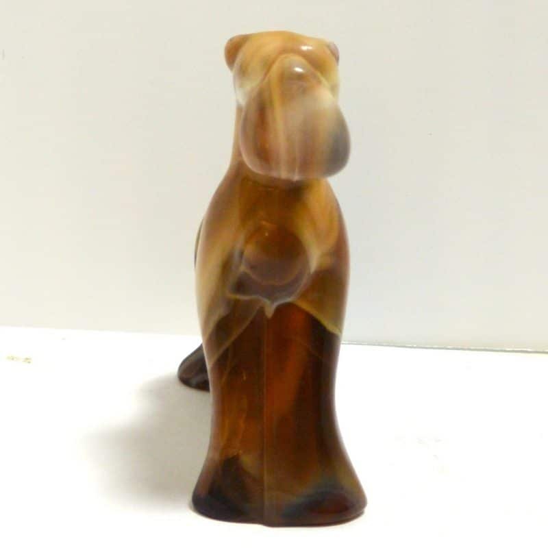 Heisey Imperial Caramel Slag Glass Airedale Dog "End O Day" front