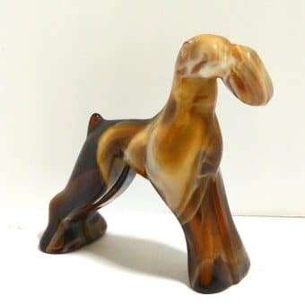Heisey Imperial Caramel Slag Glass Airedale Dog "End O Day"