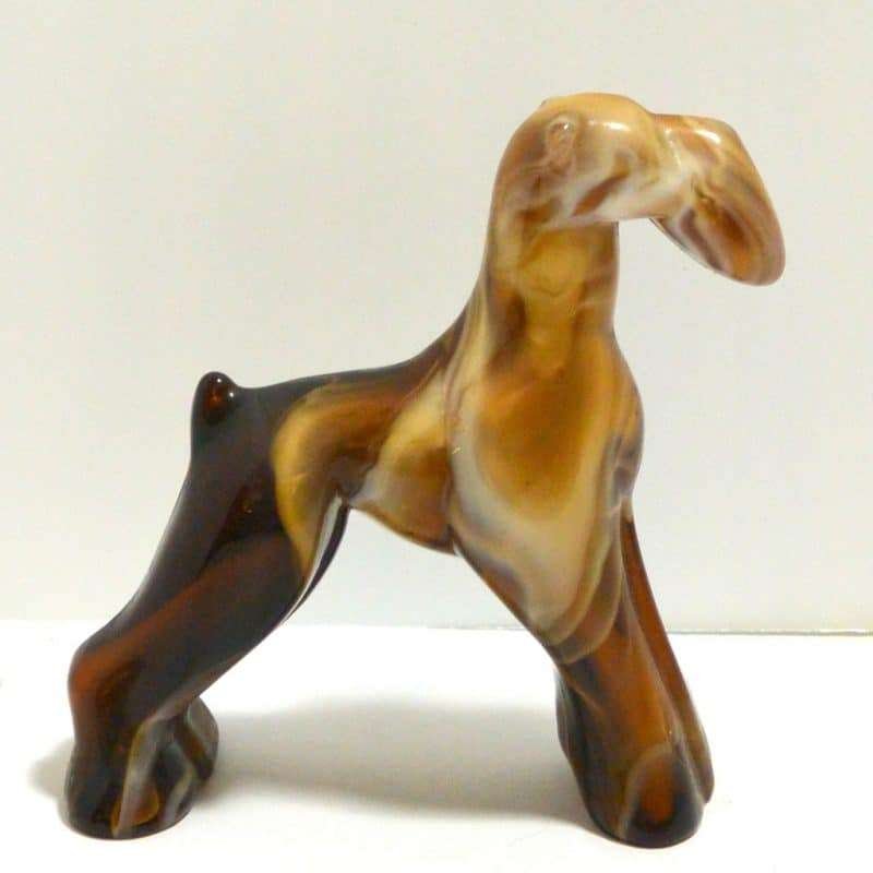 Heisey Imperial Caramel Slag Glass Airedale Dog "End O Day" 1