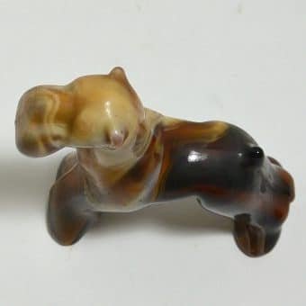 Heisey Imperial Caramel Slag Glass Airedale Dog "End O Day" top