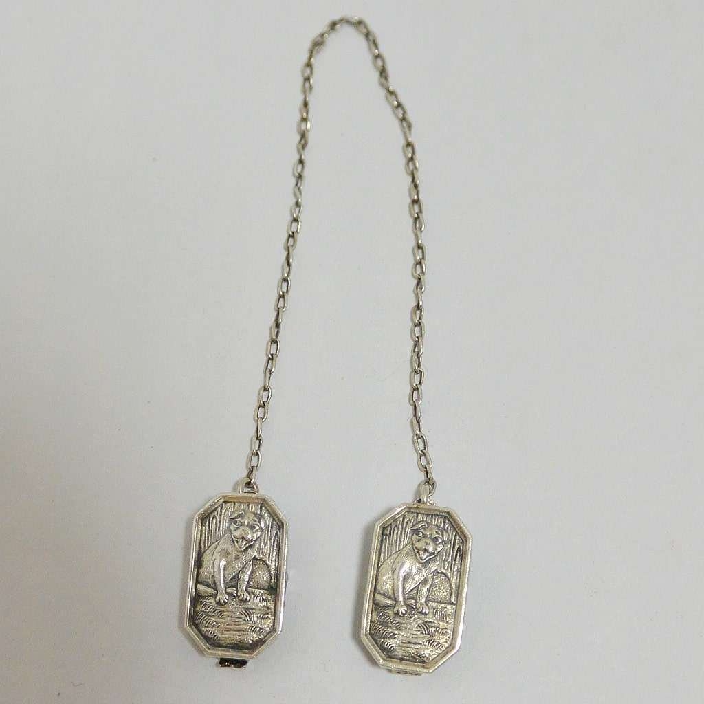 Vintage Webster Co. Sterling Silver Baby Bib Clips with Pug Dogs #4 - A Dogs Tale Collectibles