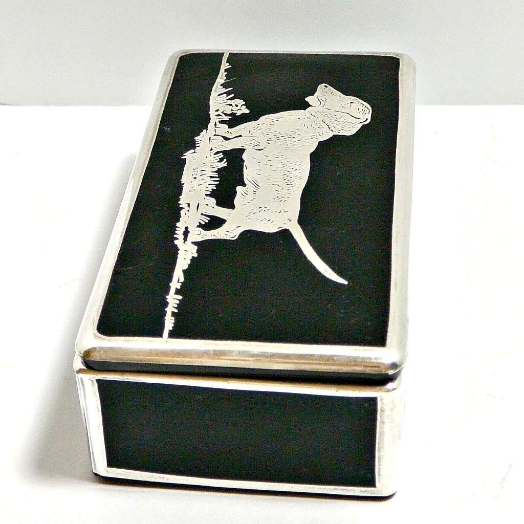 Art Deco Ebony Glass and Sterling Silver Dachshund Dog Box #5 - A Dogs Tale Collectibles