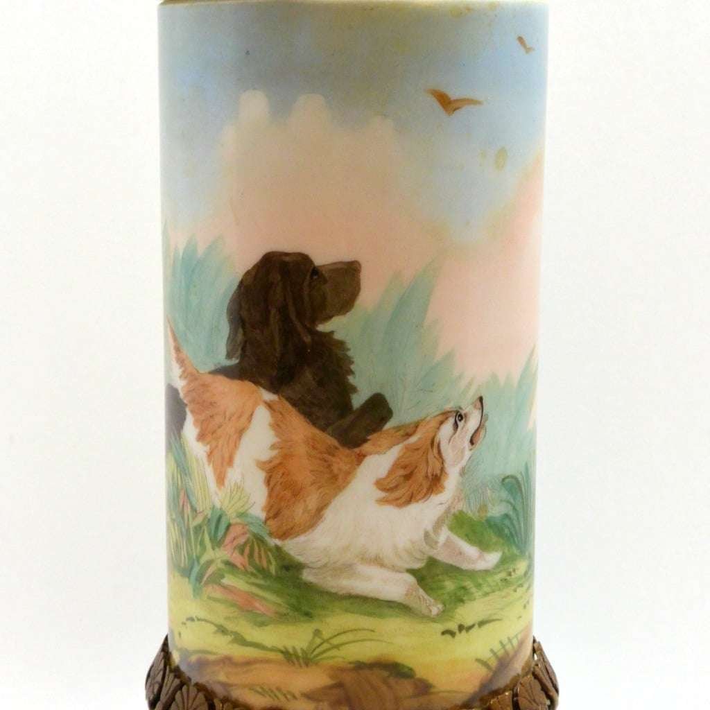 Antique Hand Painted Baccarat Vase with Hunting Dogs c.1850 GLS-2164