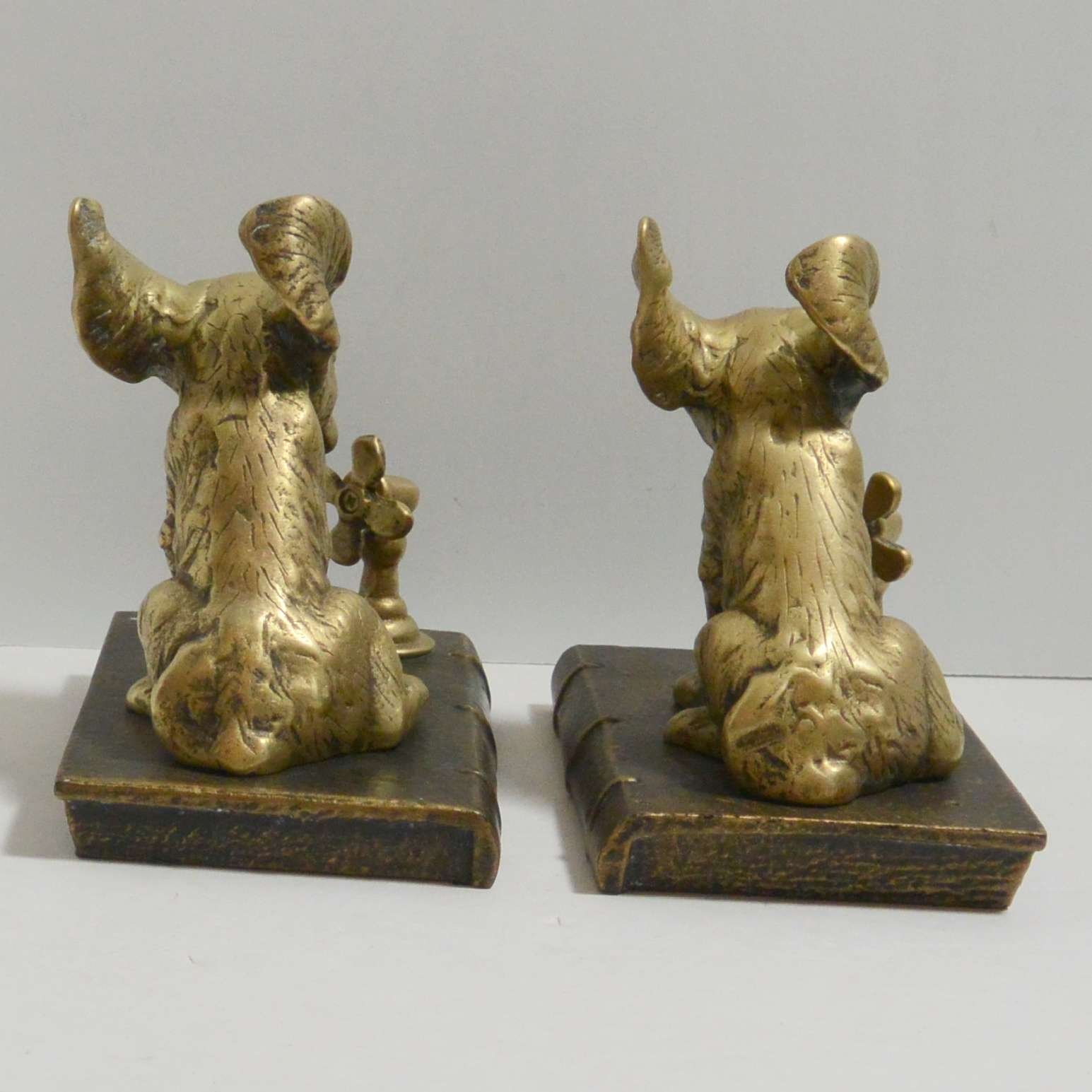 Vintage Brass Dogs with Fans Bookends #3 - A Dogs Tale Collectibles