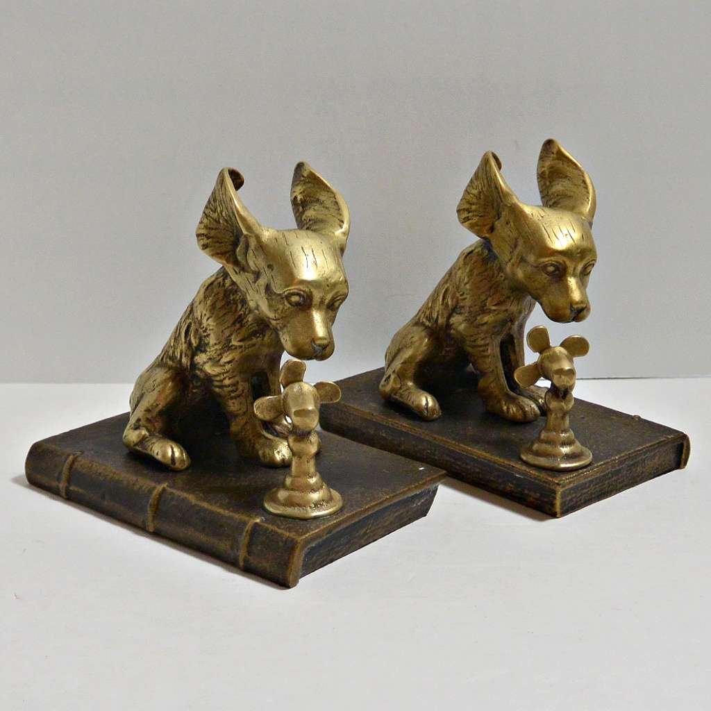 Vintage Brass Dogs with Fans Bookends BRS-2203