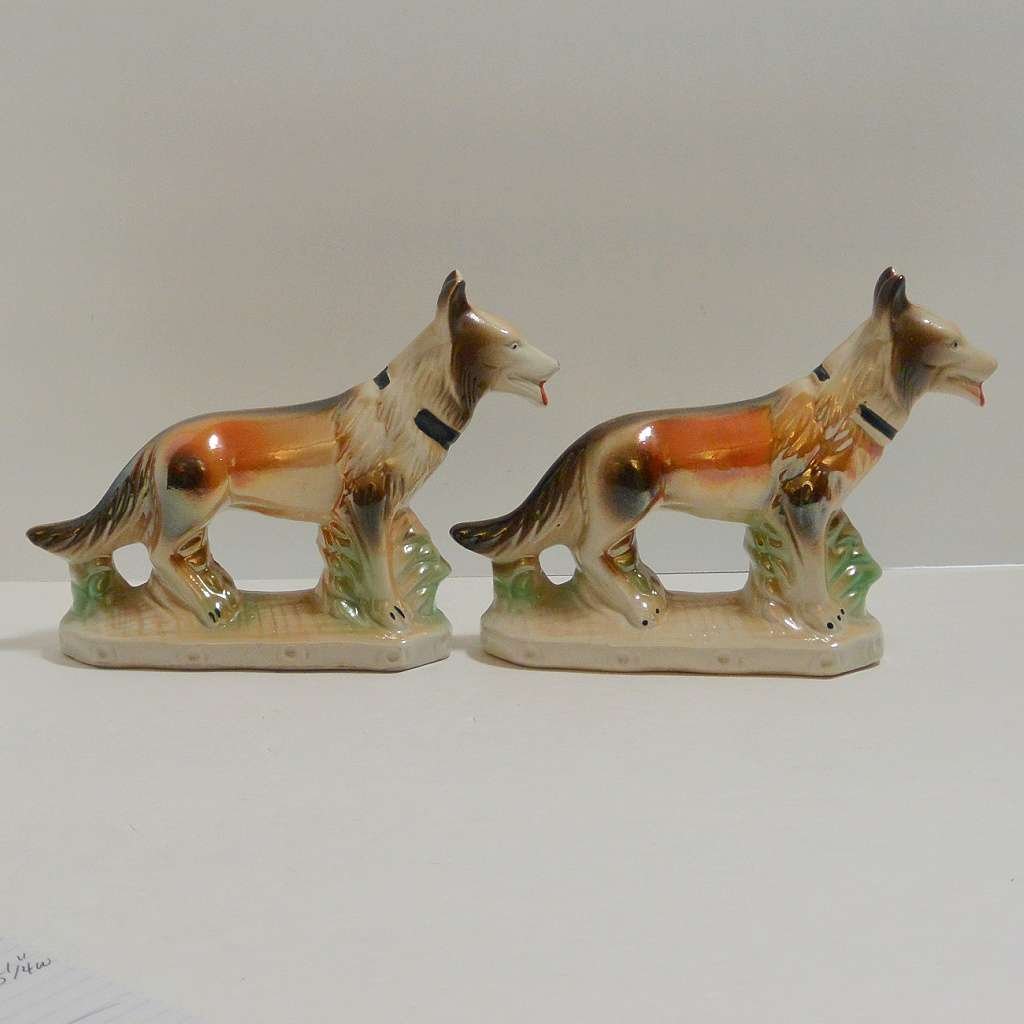 Lusterware German Shepherd Dog Bookends c.1950's #2 - A Dogs Tale Collectibles