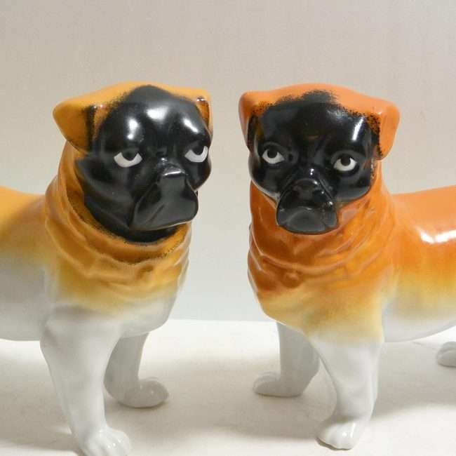 Antique "Monkey Face" Pug Dogs Close
