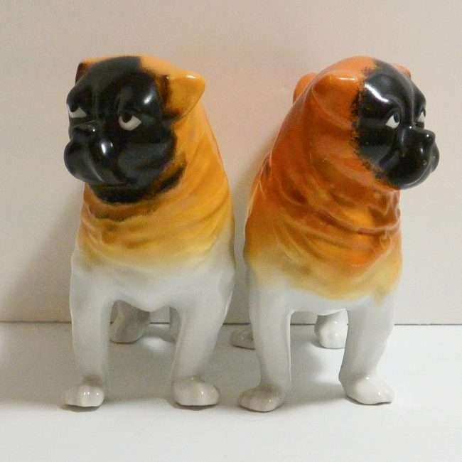 Antique "Monkey Face" Pug Dogs Frront