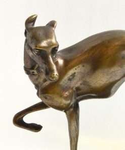 Antique Bronze Whippet-Greyhound Dog Figurine Close